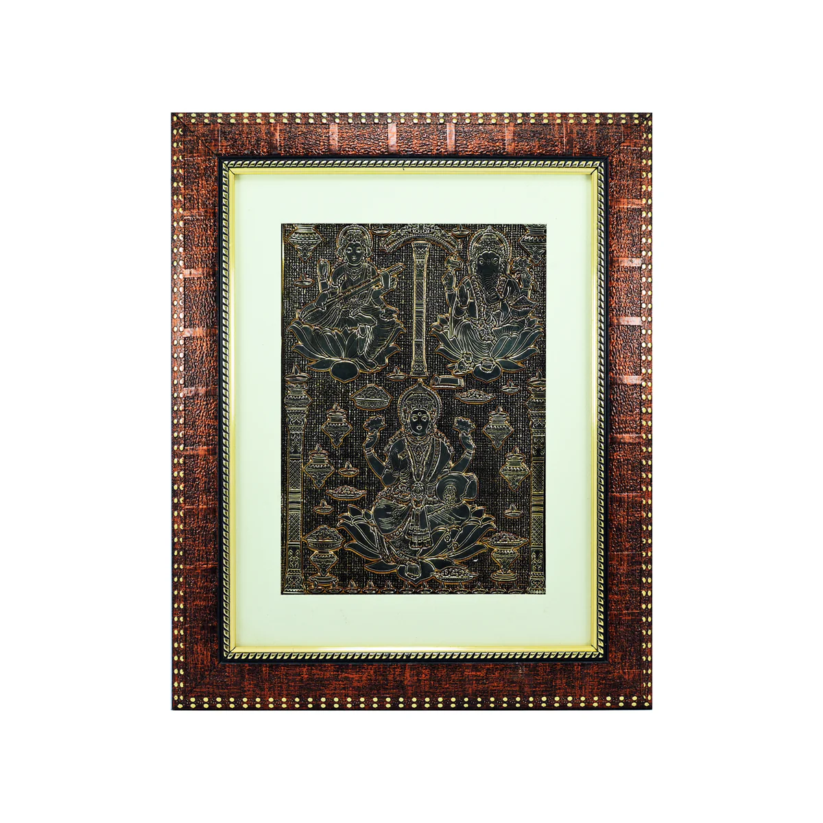 SmileSellers Handmade Beautifull wall hanging photo frame Maa Laxmi,Saraswati,and Ganesh