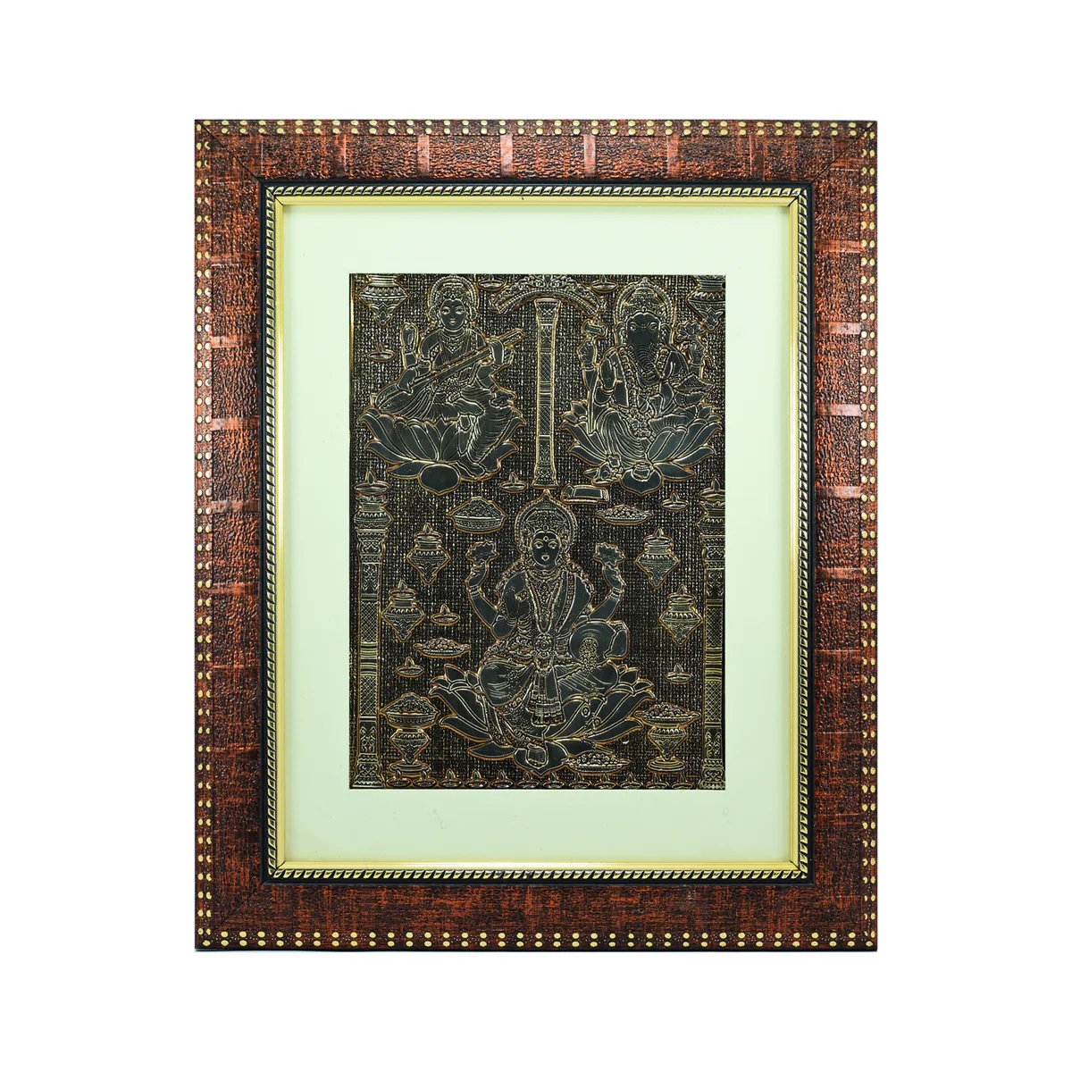 SmileSellers Handmade Beautifull wall hanging photo frame Maa Laxmi,Saraswati,and Ganesh1