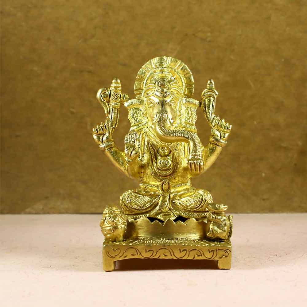 smilesellers Beautifully Glossy finish design brass idol of lord Ganesh1